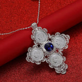 Ethiopian Cross Pendant Chain Necklaces for Women Silver Eritrea Jewelry