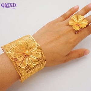 Ethiopian Dubai Bangle With Ring Dubai Cuff Bracelet Female Flower Bangles