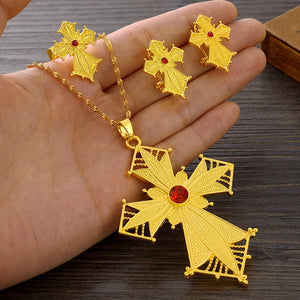 Ethiopian/Isreal Cross Jewelry Sets Pendant Necklaces Earrings Rings