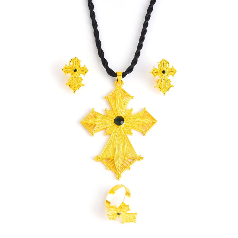 Ethiopian/Isreal Cross Jewelry Sets Pendant Necklaces Earrings Rings