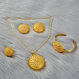 Ethiopian Jewelry Set Dubai Plated Pendant Chain Earrings Ring