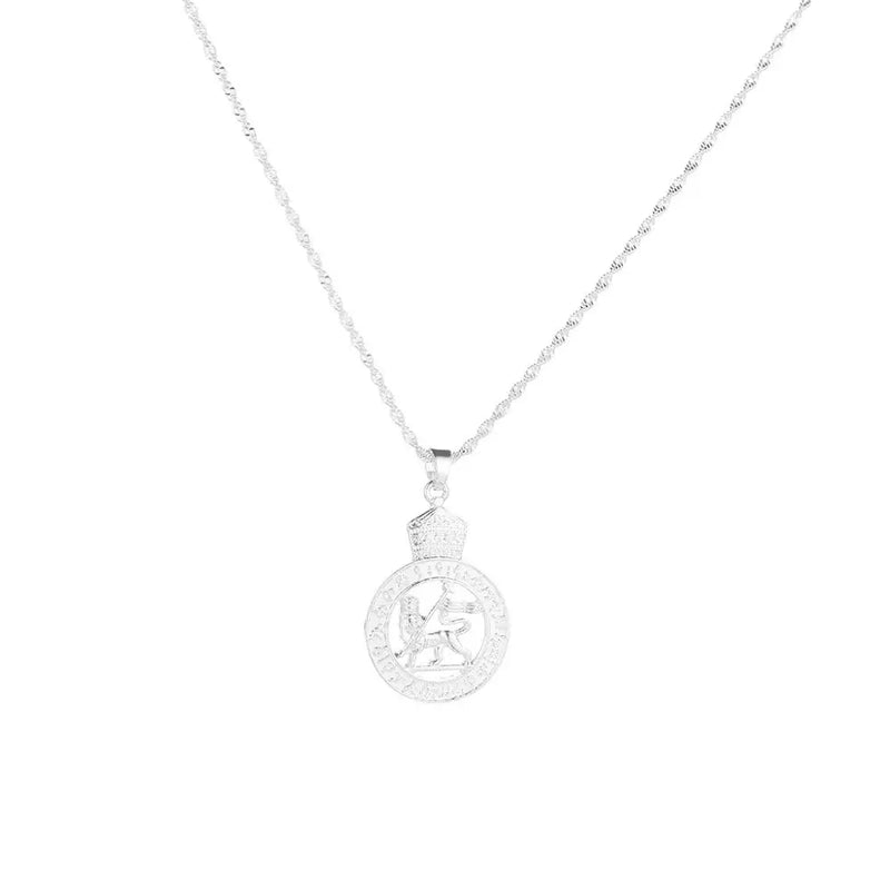 Ethiopian Lion Silver Pendant Necklace for Wedding Party