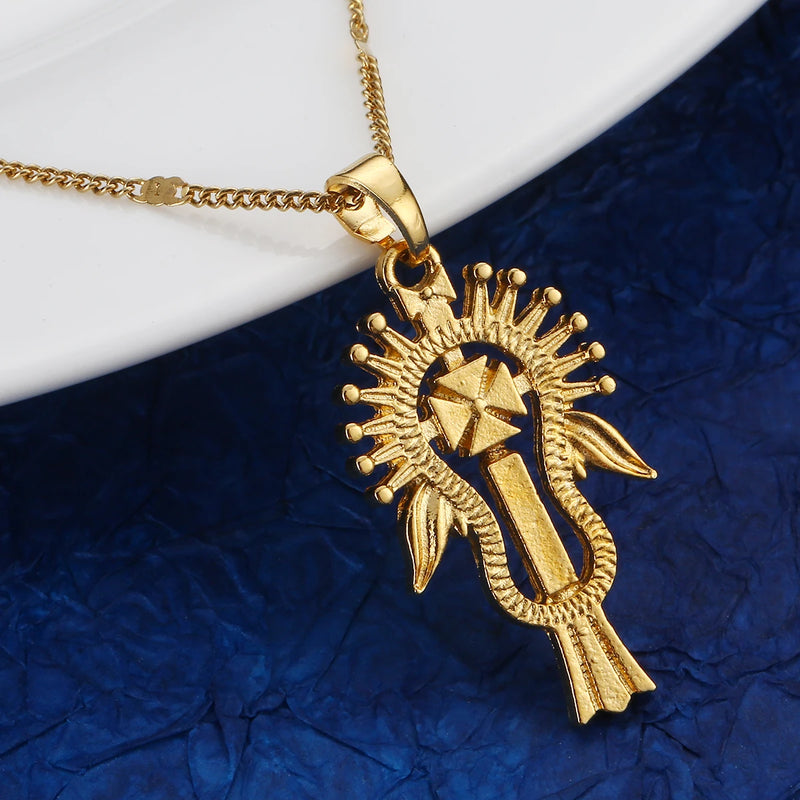 Ethiopian Coptic Cross Pendant Necklace For Women Men Chain African Jewelry
