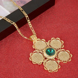 Ethiopian Red Green Stone Cross Pendant Necklace Africa Habesha Jewelry