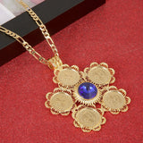 Ethiopian Red Green Stone Cross Pendant Necklace Africa Habesha Jewelry