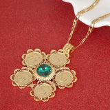 Ethiopian Red Green Stone Cross Pendant Necklace Africa Habesha Jewelry