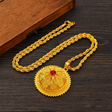 Ethiopian Red CZ Flower Pendant Earrings Jewelry Set