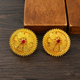 Ethiopian Red CZ Flower Pendant Earrings Jewelry Set