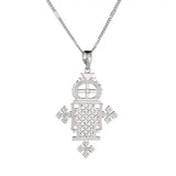 Ethiopian Silver Cross Pendant Necklace African Coptic Cross Women Jewelry