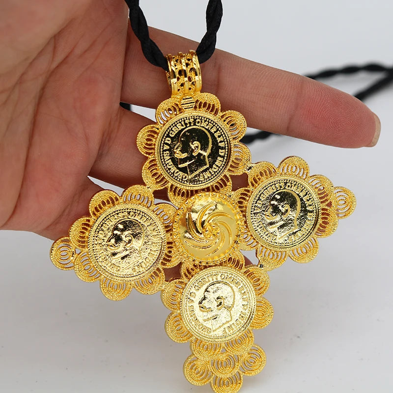 Ethiopian Wedding Big Cross Pendant 24k Bohemian Jewelry