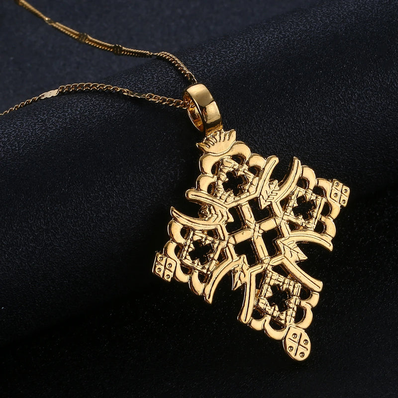 Ethiopian Wedding Jewelry Chain Hollow Cross Pendant Necklace African Gift
