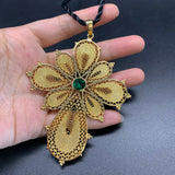 Ethiopian Zircon Stones Cross Pendant with Rope Daily Use Habesha Jewelry