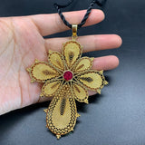 Ethiopian Zircon Stones Cross Pendant with Rope Daily Use Habesha Jewelry