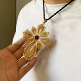 Ethiopian Zircon Stones Cross Pendant with Rope Daily Use Habesha Jewelry