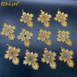 Ethiopian Zircon Stones Cross Pendant with Rope Daily Use Habesha Jewelry