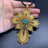 Ethiopian Zircon Stones Cross Pendant with Rope Daily Use Habesha Jewelry