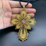 Ethiopian Zircon Stones Cross Pendant with Rope Daily Use Habesha Jewelry