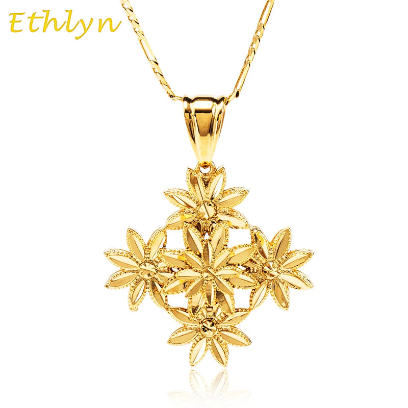Ethiopian Cross Flower Pendant Necklace Classic Slide Jewelry Christmas