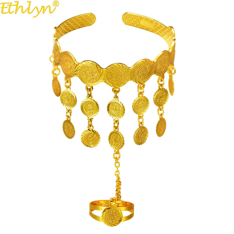 Coin Pendant Tassel Bracelet Women Ethiopian Jewelry African Bangle Arab Wedding