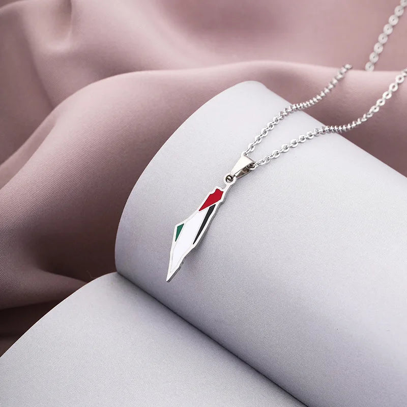 Middle East Map Flag Pendant Chain Necklace Gold/Stainless Steel