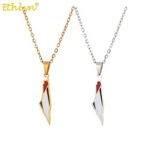 Middle East Map Flag Pendant Chain Necklace Gold/Stainless Steel
