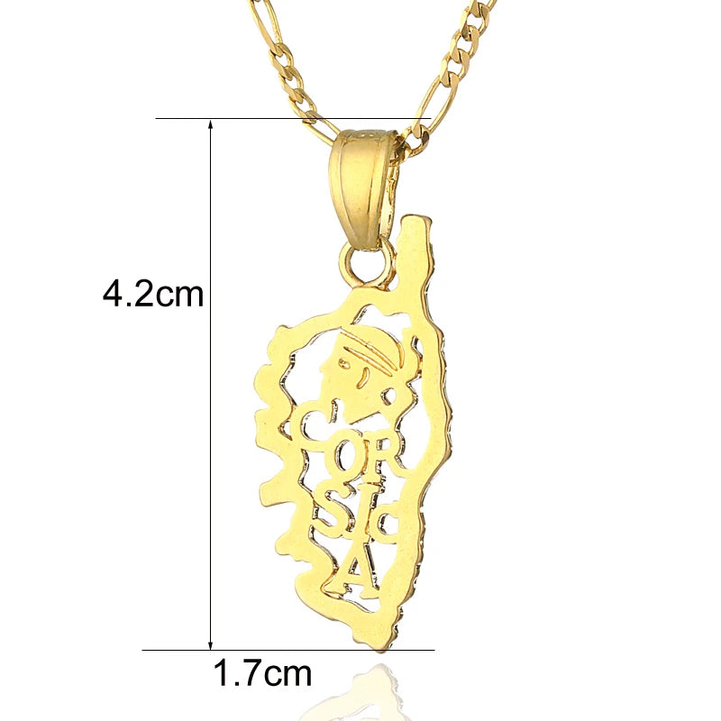 Gold Corsica Map Pendant Necklace for Men & Women