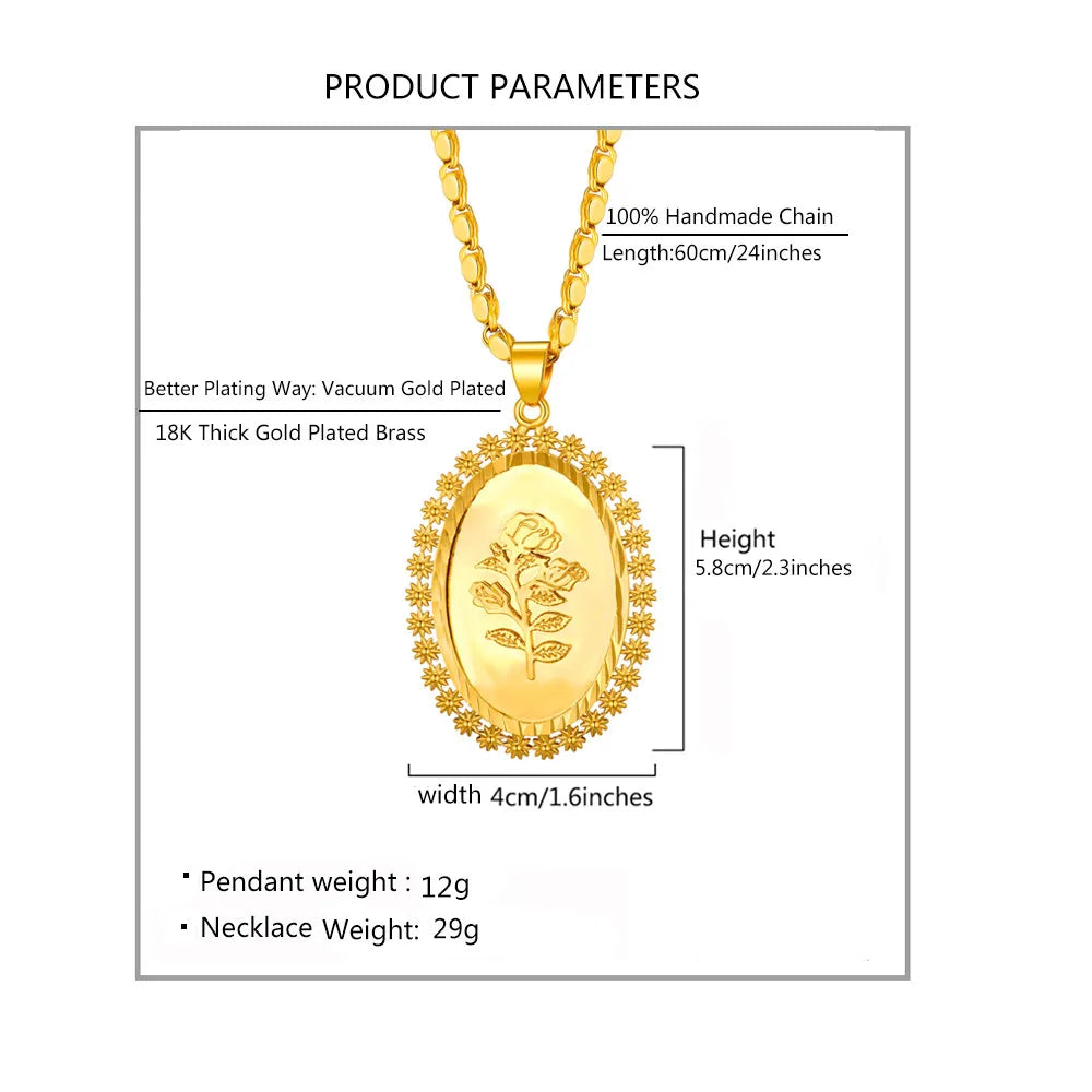 Oval Flower Pendant Necklace for Mom Chain Statement Necklace Accessories
