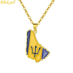 Punk Barbados Island Map Flag Pendant Necklaces