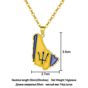 Punk Barbados Island Map Flag Pendant Necklaces