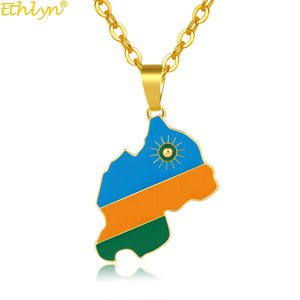 Rwanda Map Flag Charm Pendant Necklace Rwandans Jewelry African Women/Girls