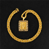 Square Carved Rose Flower Pendant Necklace For Women Girls