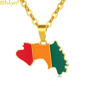 Stainless Steel Guinea Map Pendant Necklace Women Girls Jewelry