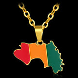 Stainless Steel Guinea Map Pendant Necklace Women Girls Jewelry