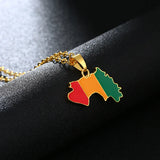 Stainless Steel Guinea Map Pendant Necklace Women Girls Jewelry