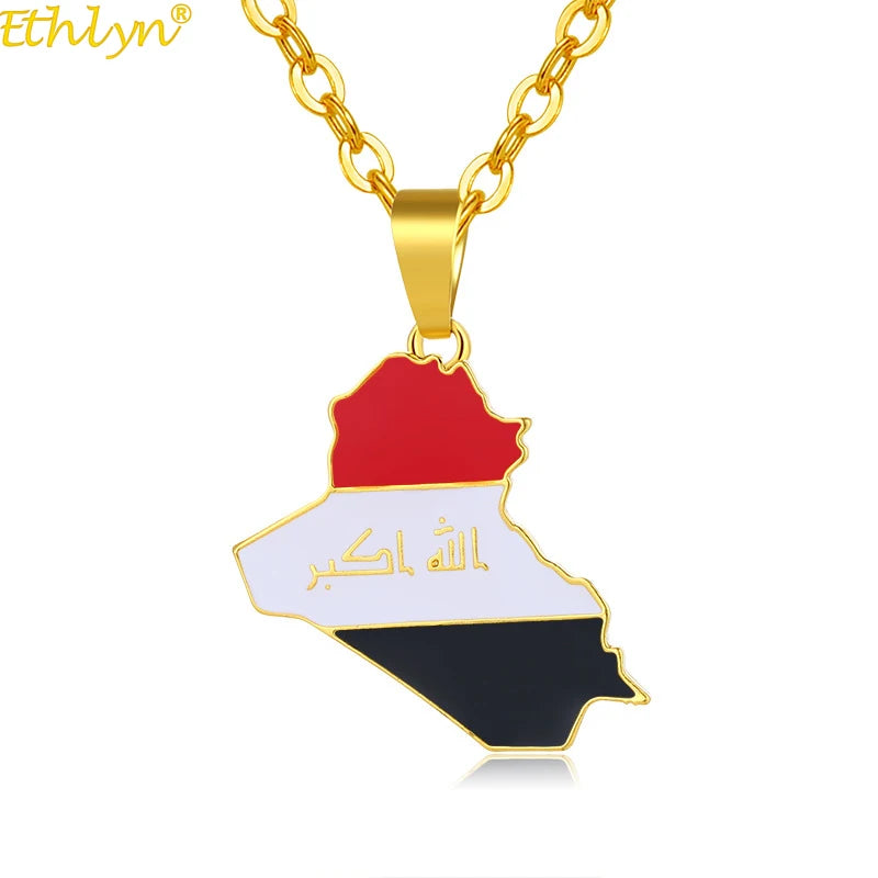Stainless Steel Iraq Map Flag Necklace