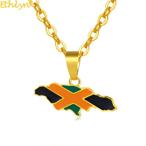 Jamaican Map & Flag Pendant Necklace
