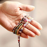 Ethnic 3 Strand Red Natural Stones Wrap Bracelets Vegan Braclet Women