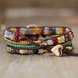 Ethnic 3 Strand Red Natural Stones Wrap Bracelets Vegan Braclet Women