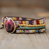 Ethnic 3 Strand Red Natural Stones Wrap Bracelets Vegan Braclet Women