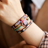 Ethnic 3 Strand Red Natural Stones Wrap Bracelets Vegan Braclet Women