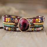Ethnic 3 Strand Red Natural Stones Wrap Bracelets Vegan Braclet Women