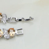925 Silver Champagne Cubic Zircon Charm Bracelet For Women 7 INCH