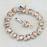925 Silver Champagne Cubic Zircon Charm Bracelet For Women 7 INCH