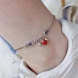 925 Silver Red Agate Anklet Double Fish Foot Chain JL009