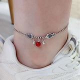 925 Silver Red Agate Anklet Double Fish Foot Chain JL009