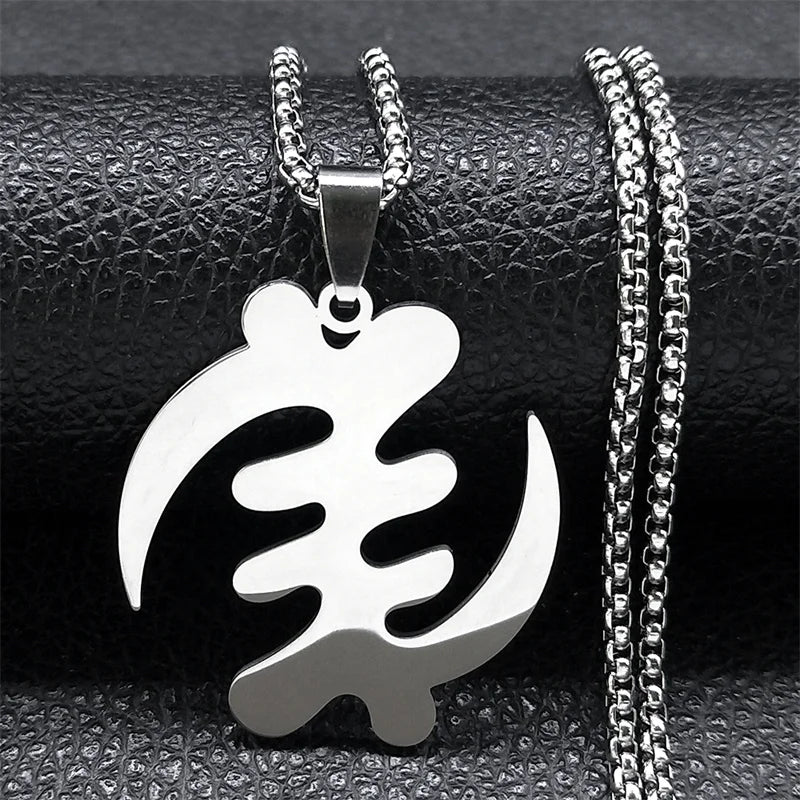 Adinkra Gye Nyame Chain Necklace Stainless Steel Silver Ghana Jewelry