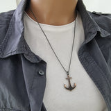 Ethnic Anchor Charm Silver Men Necklace Rudder Nautical Gothic Bead Chain
