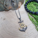 Ethnic Anchor Charm Silver Men Necklace Rudder Nautical Gothic Bead Chain