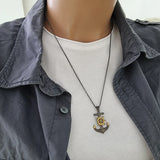 Ethnic Anchor Charm Silver Men Necklace Rudder Nautical Gothic Bead Chain