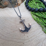 Ethnic Anchor Charm Silver Men Necklace Rudder Nautical Gothic Bead Chain